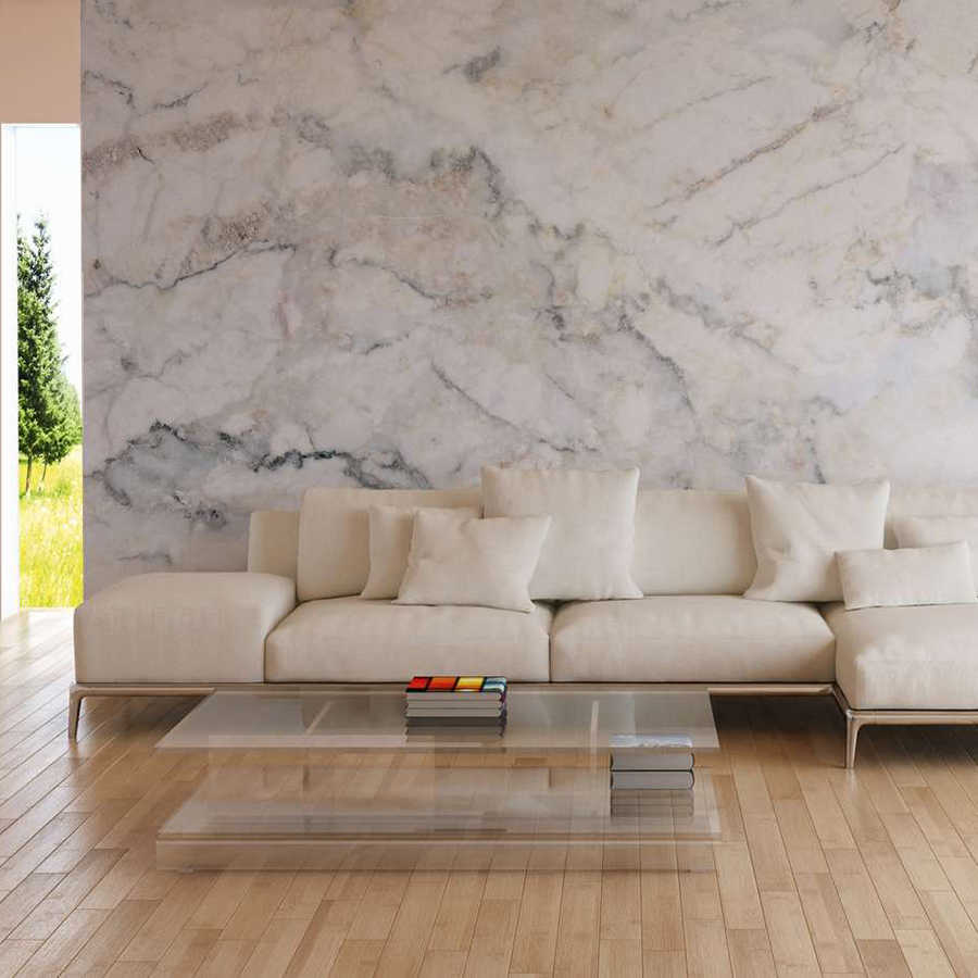 Realistic & Large Marble Wallpaper - Grey, White
