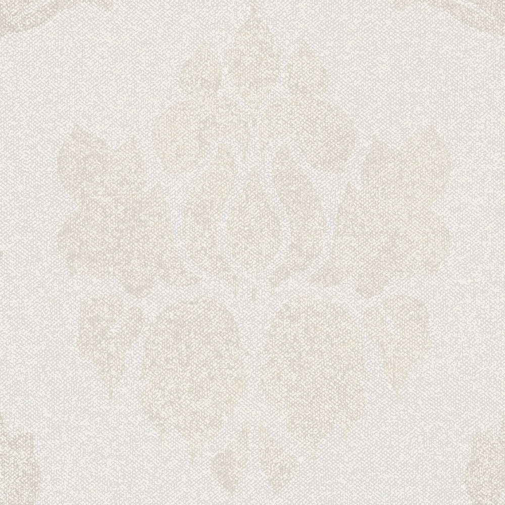             Papel pintado ornamental con aspecto de lino - crema, beige
        