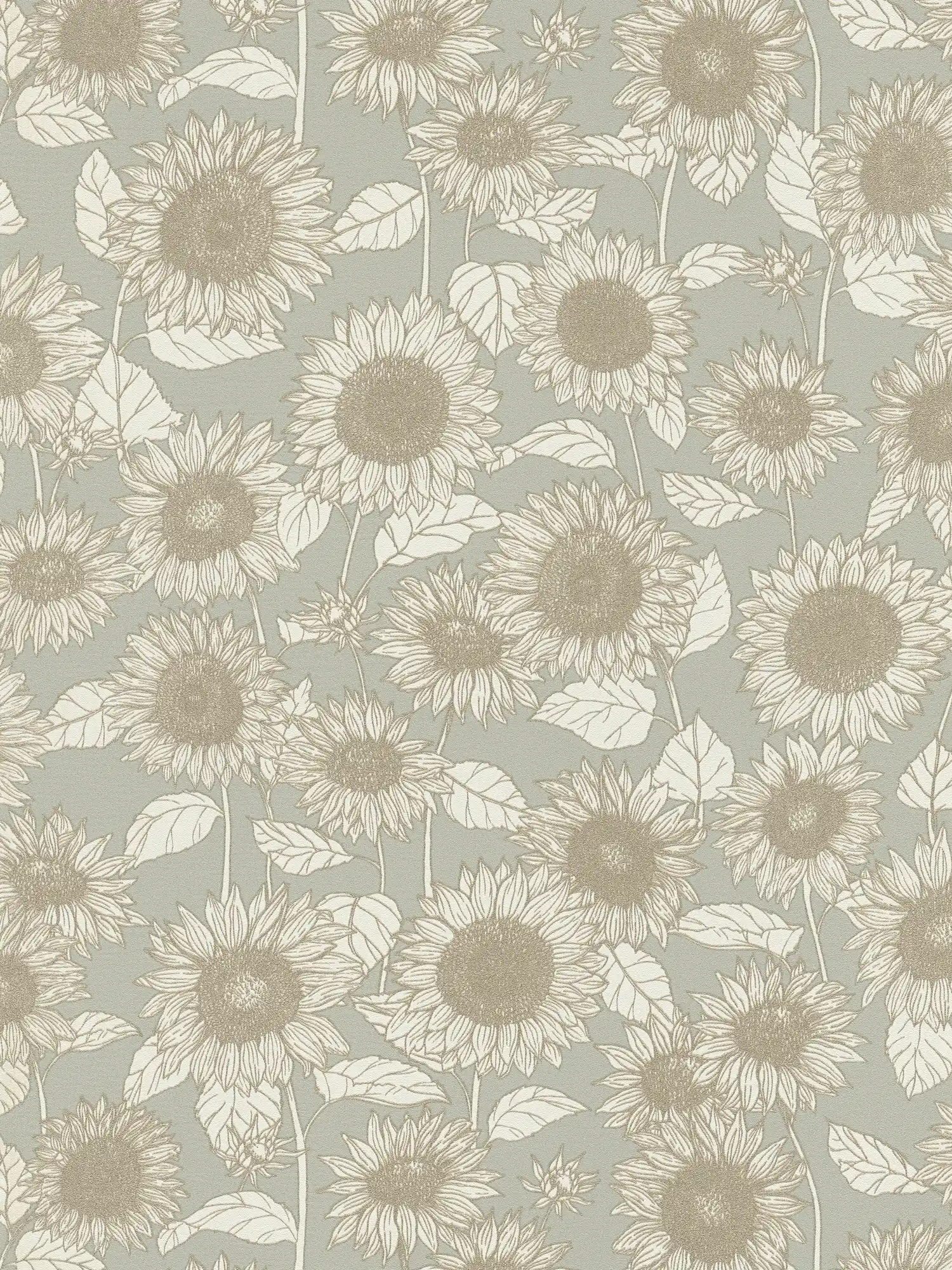 Carta da parati effetto metallizzato Sunflowers - beige, grigio, crema
