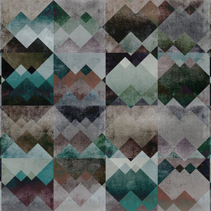 Muurschildering Geometrisch patroon bergen - Groen, Beige
