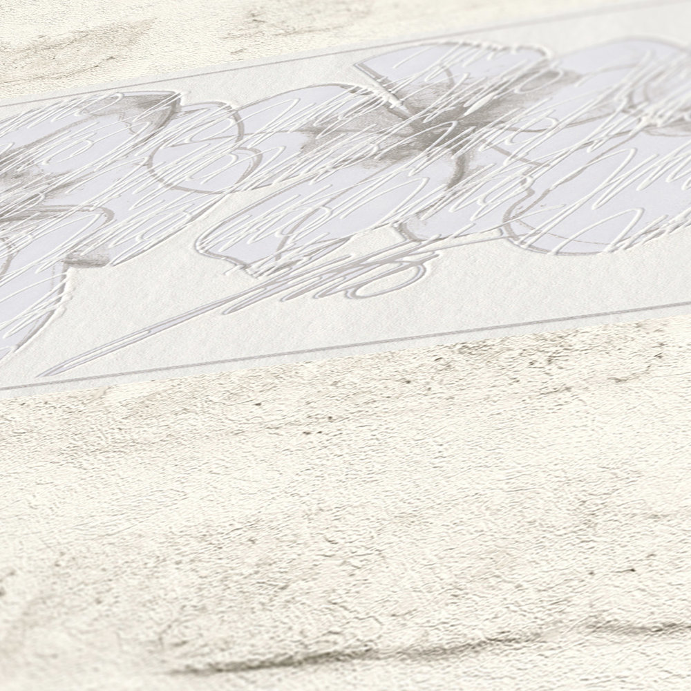             Fleurs bordure de papier peint au design moderne - Blanc
        