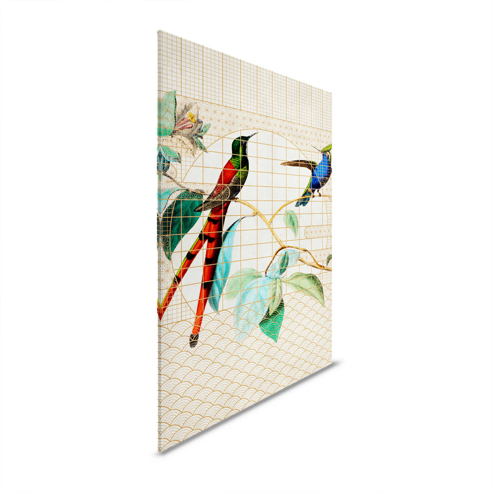 Voliera 2 - Uccelli Quadro su tela Uccelli canori in gabbia dorata - 1,20 m x 0,80 m

