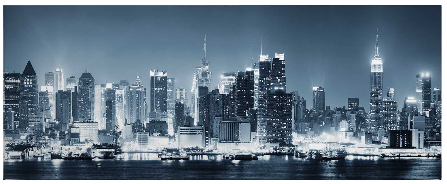             Tableau panoramique sur toile New York Skyline de nuit - 1,00 m x 0,40 m
        