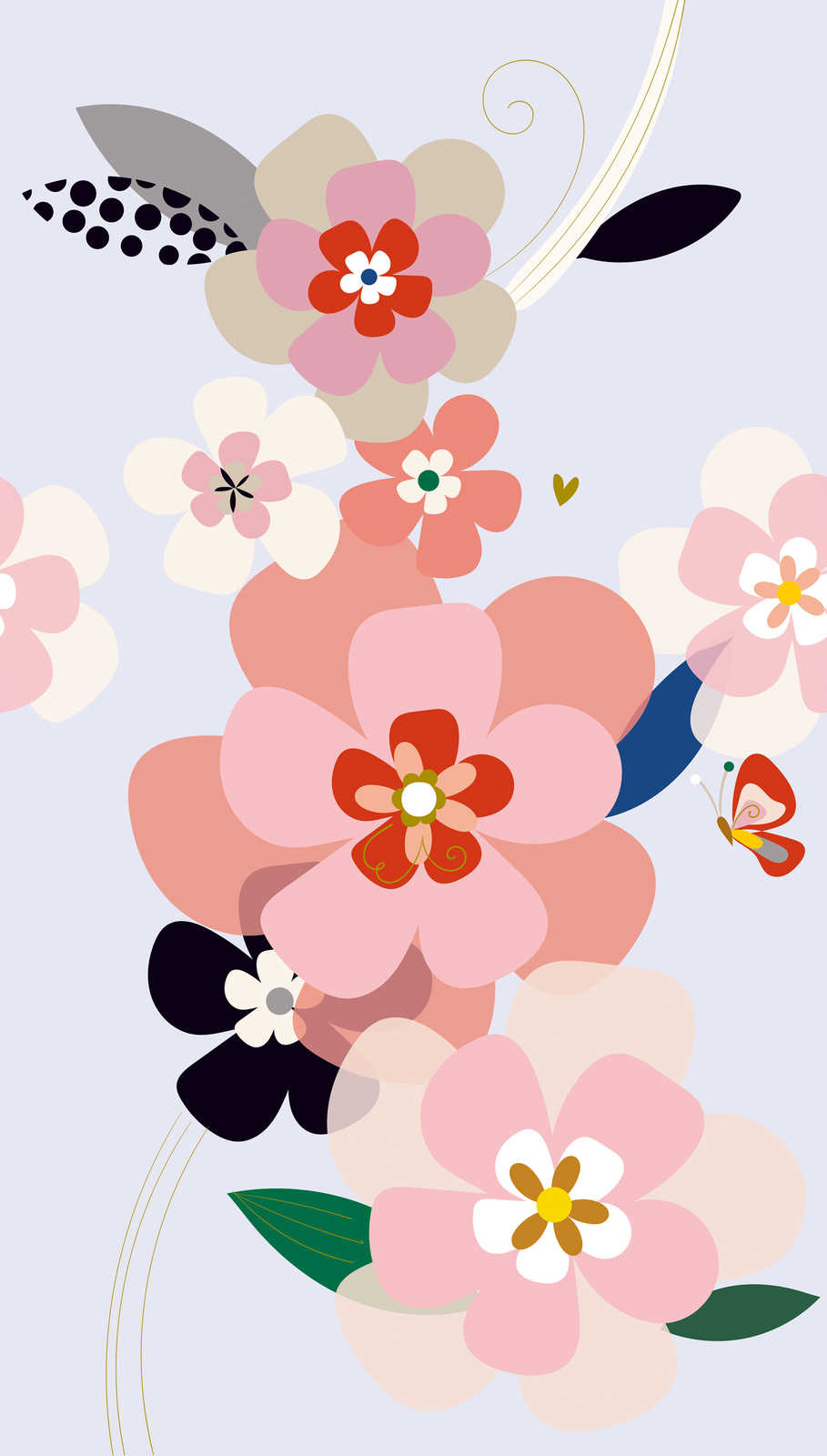             Grand papier peint à motifs floraux de style minimaliste - multicolore, rose, lilas
        