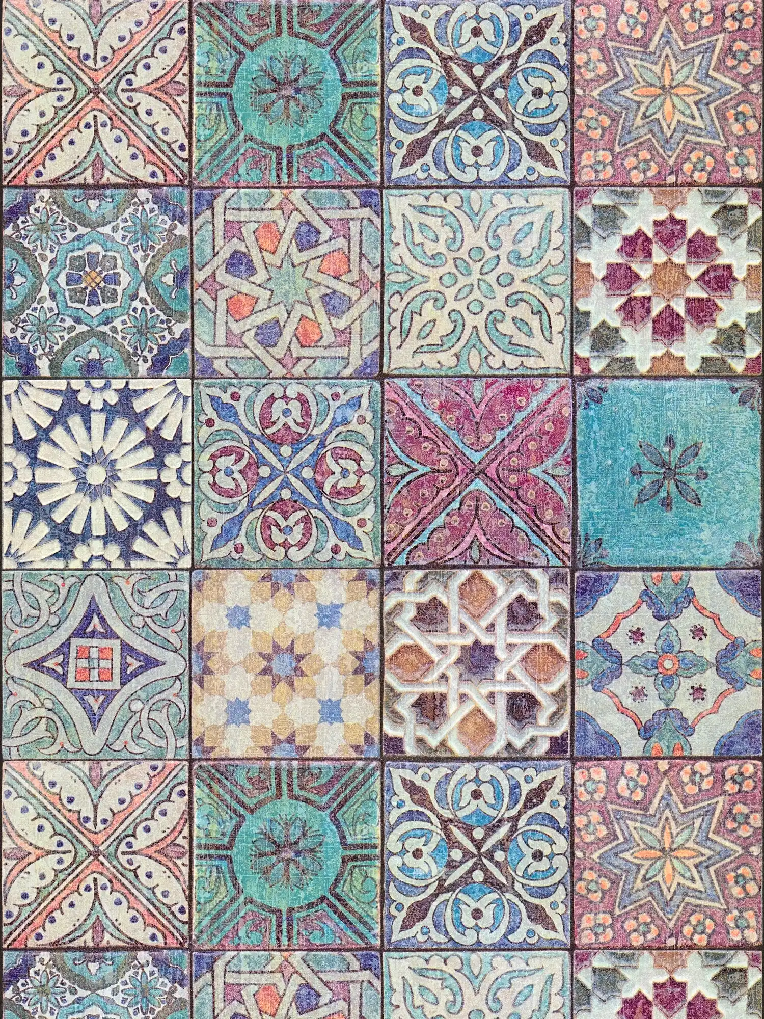 Tile wallpaper mosaic look - blue, purple, cream
