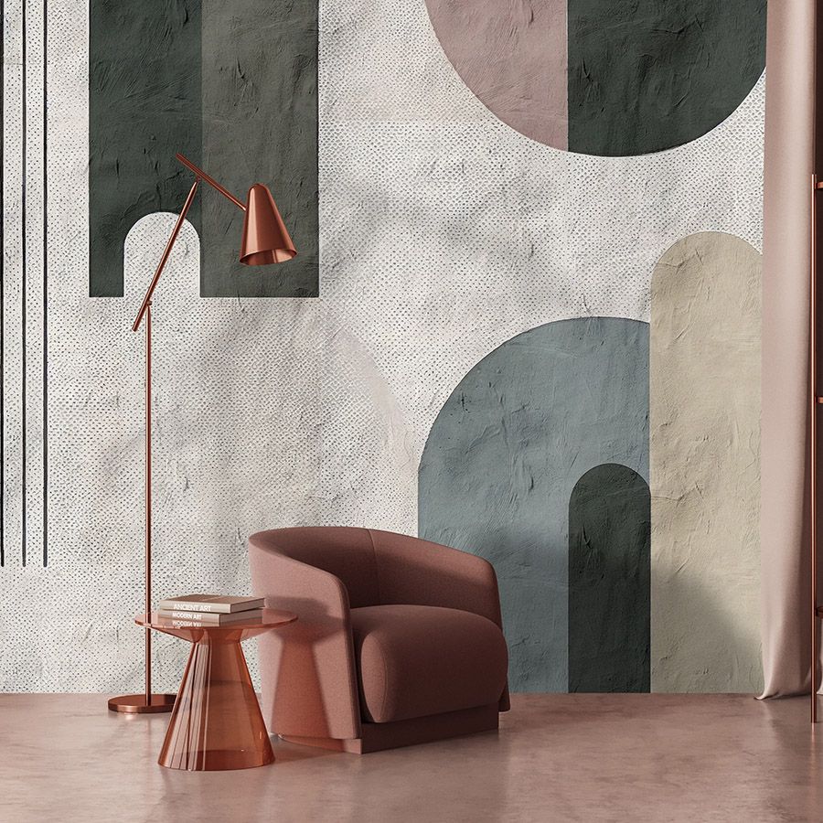 Photo wallpaper »torenta« - Graphic pattern with round arch, clay plaster texture - Matt, smooth non-woven fabric
