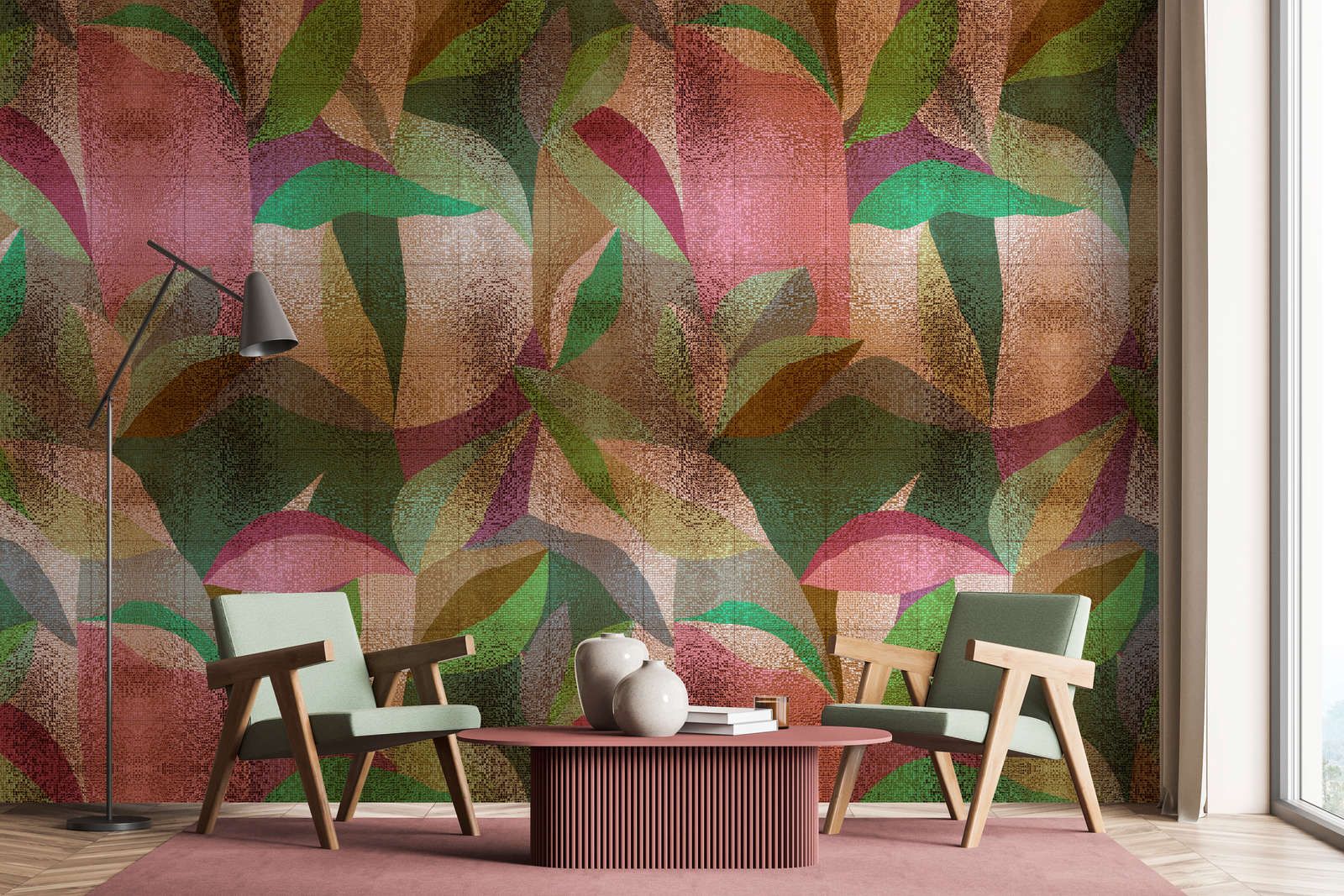             Photo wallpaper »grandezza« - Abstract colourful leaf design with mosaic structure - Smooth, slightly shiny premium non-woven fabric
        