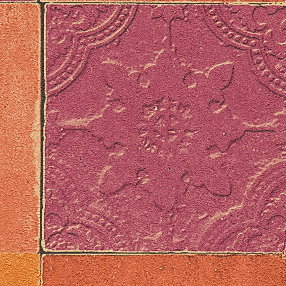             Papier peint carrelage mosaïque orientale - orange, rouge
        