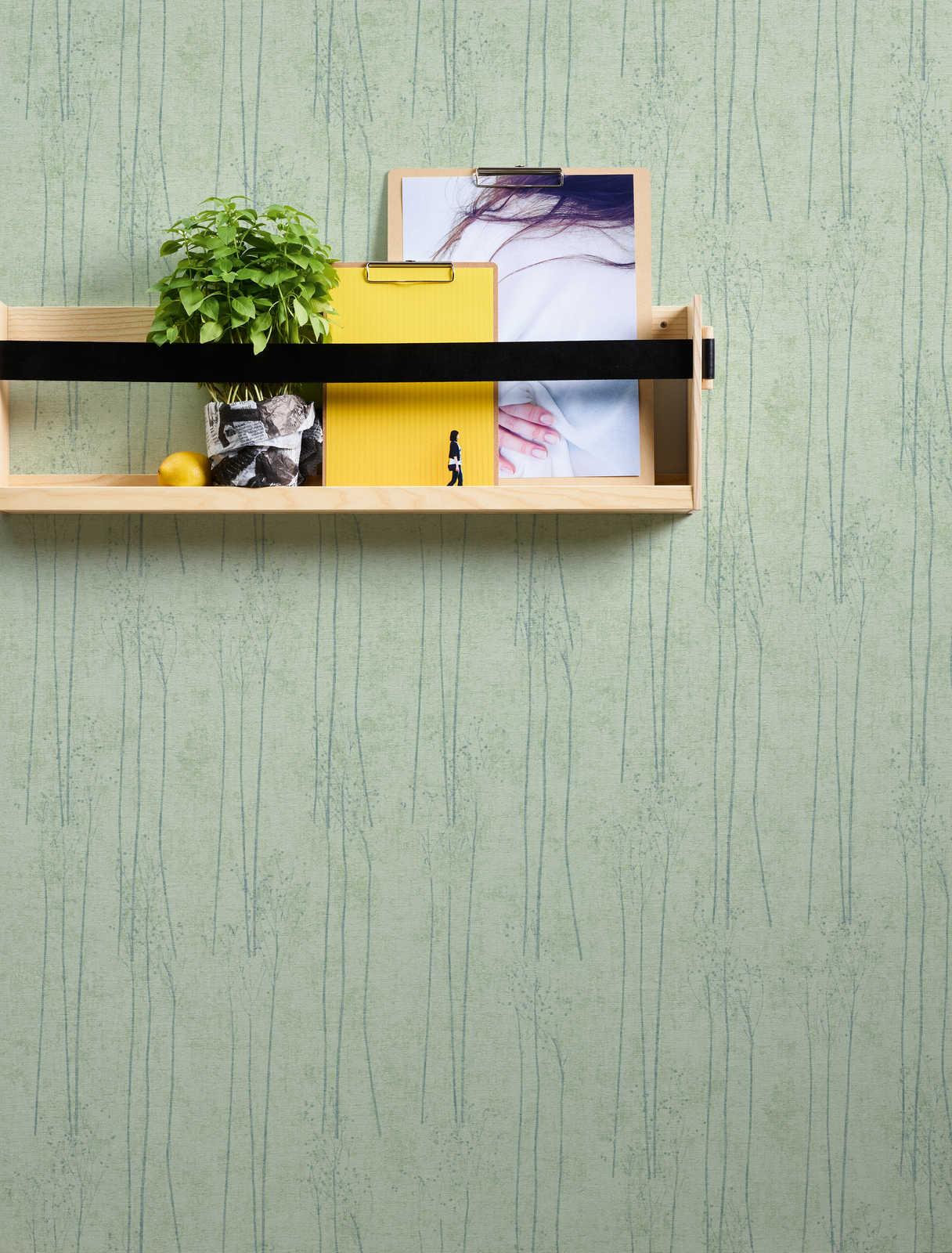             Mint green wallpaper with nature design in Scandi style - green
        