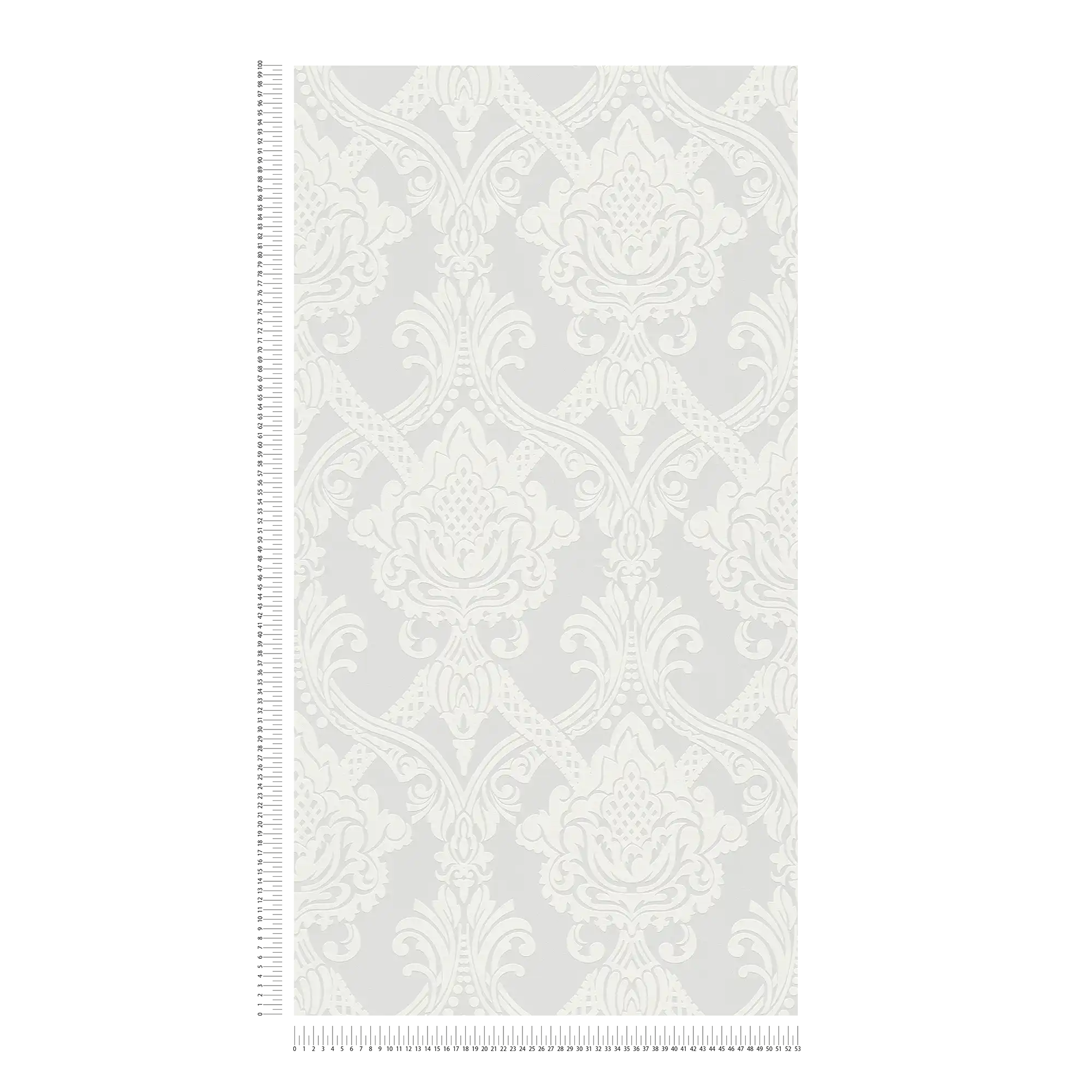             Carta da parati bianca dal design barocco con effetto metallizzato
        