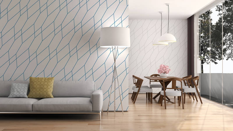             Design wall mural hexagon pattern blue on premium smooth non-woven
        