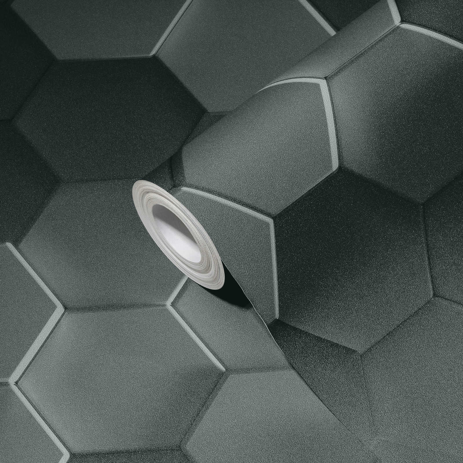             Papier peint hexagonal 3D motif graphique nid d'abeille - gris, noir
        