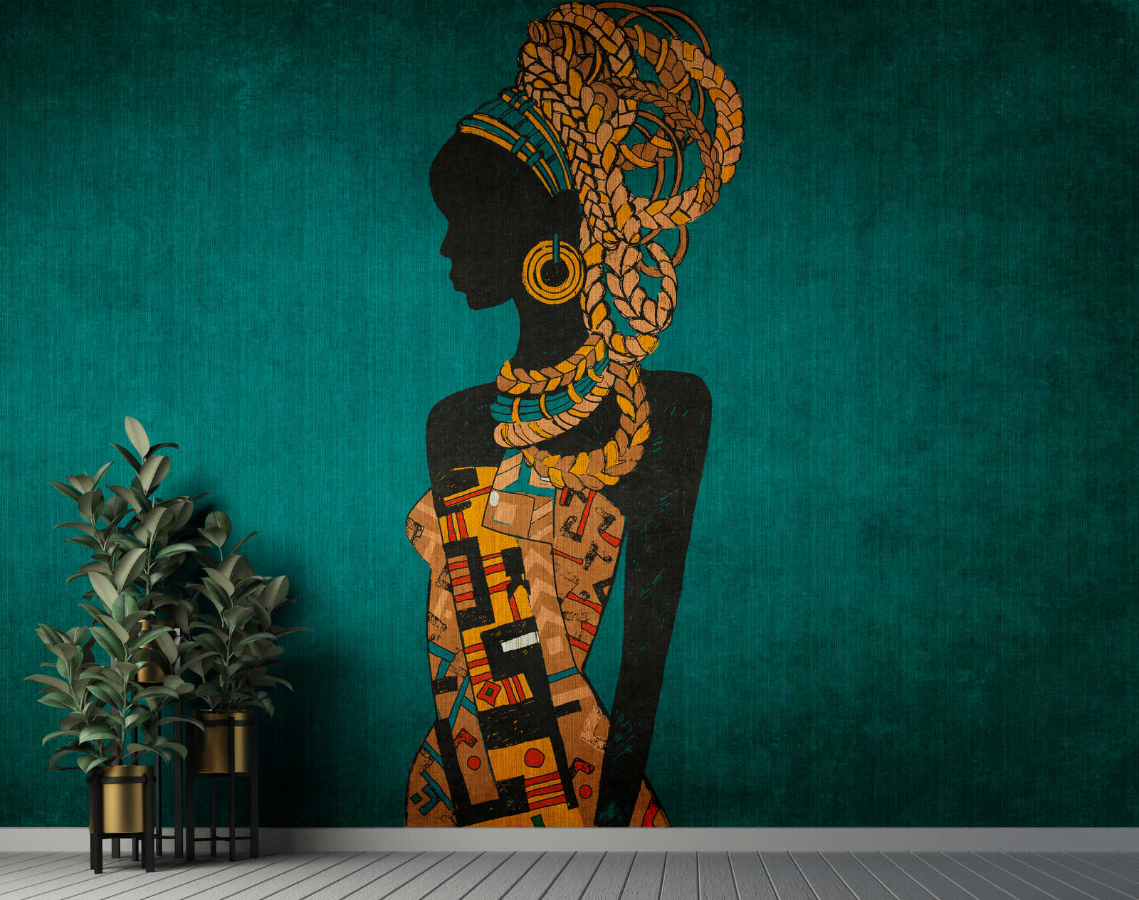             Nairobi 2 - Papier peint africain pétrole avec silhouette de femme
        