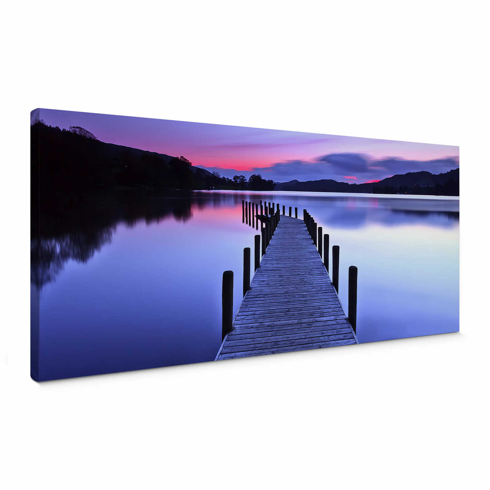 Panoramic canvas picture lake view in purple
