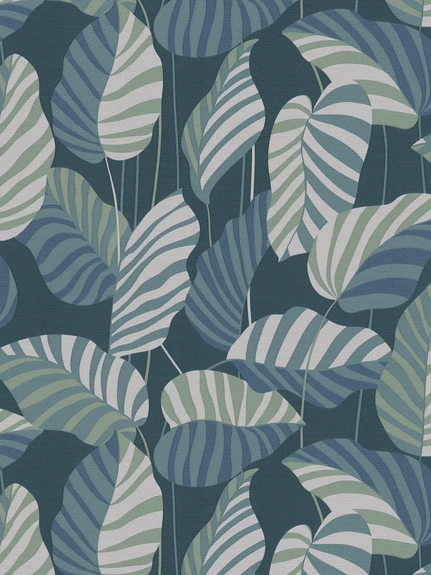 Papier peint intissé style jungle avec des feuilles - bleu, vert, blanc

