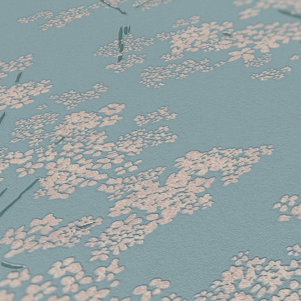             papier peint en papier intissé floral avec motifs abstraits - bleu, beige, turquoise
        