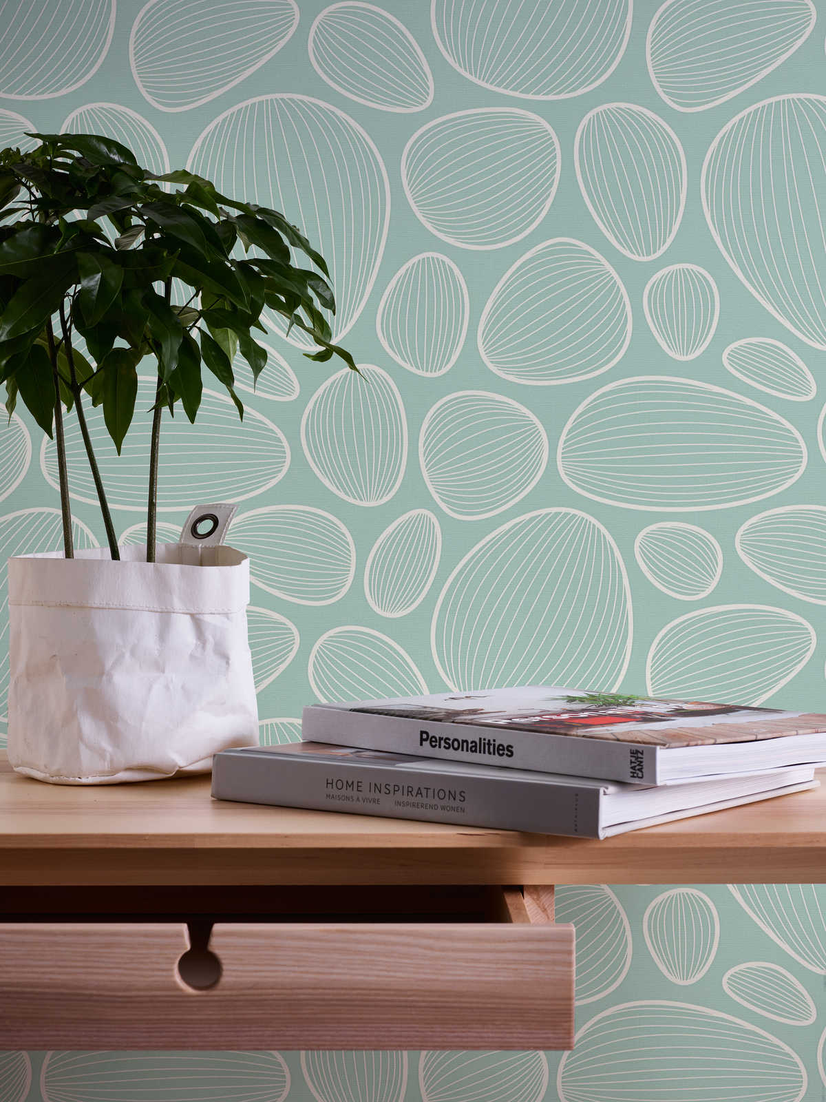             70s retro design wallpaper in mint green with textured pattern
        