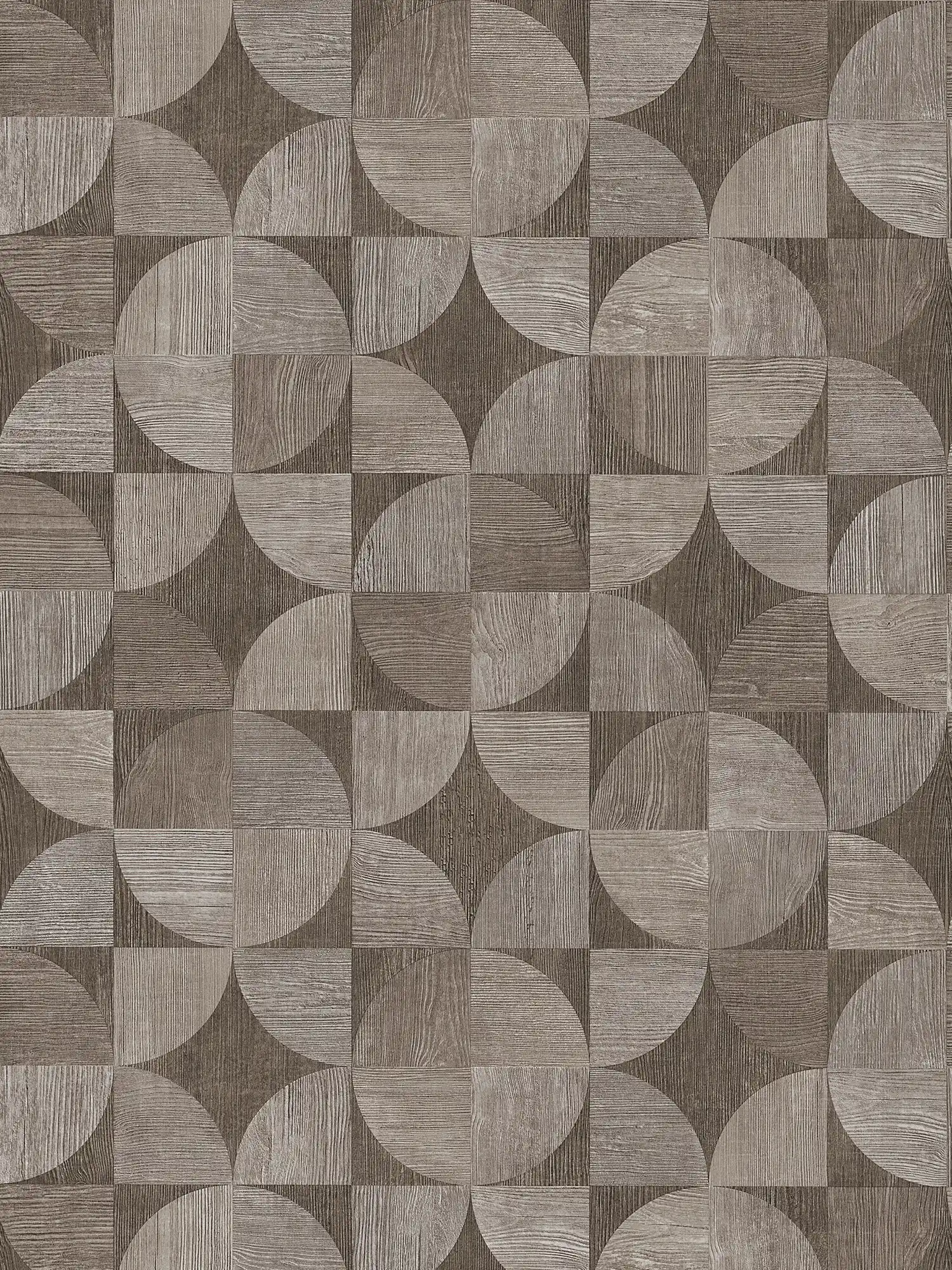 Hout-look grafisch patroon behang - grijs, bruin
