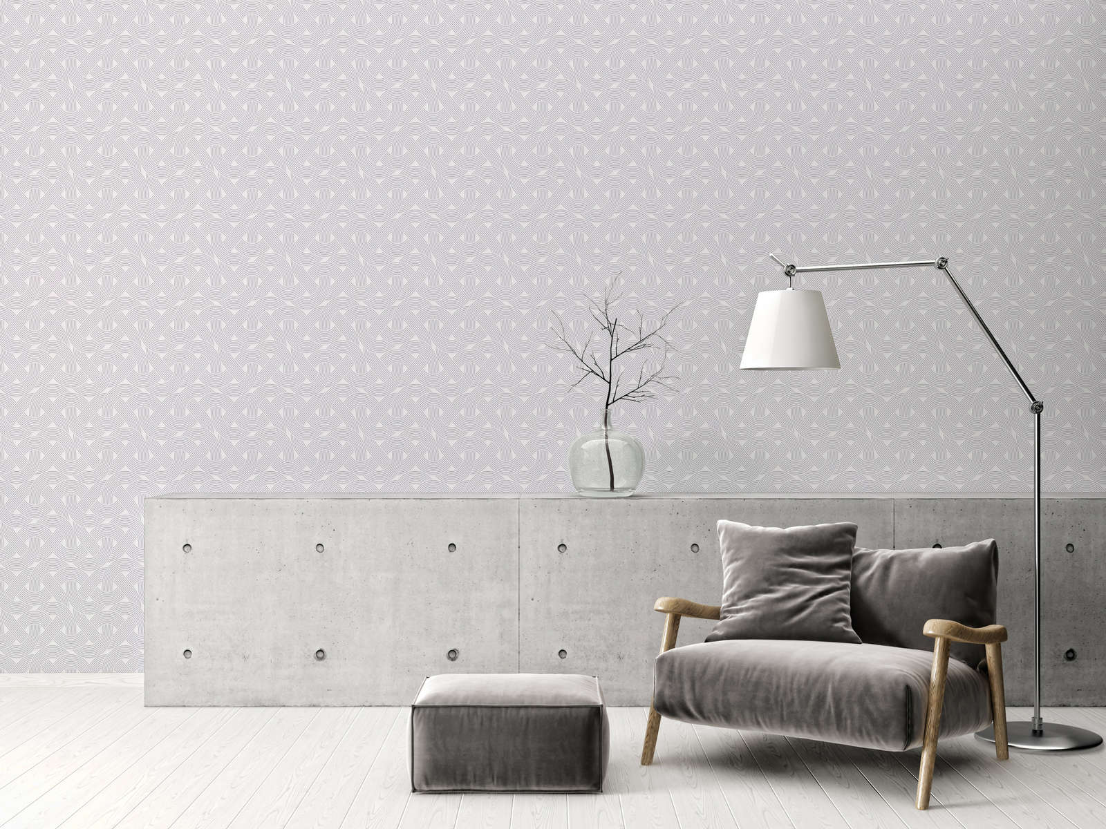             Non-woven wallpaper in graphic line pattern - grey, silver, white
        