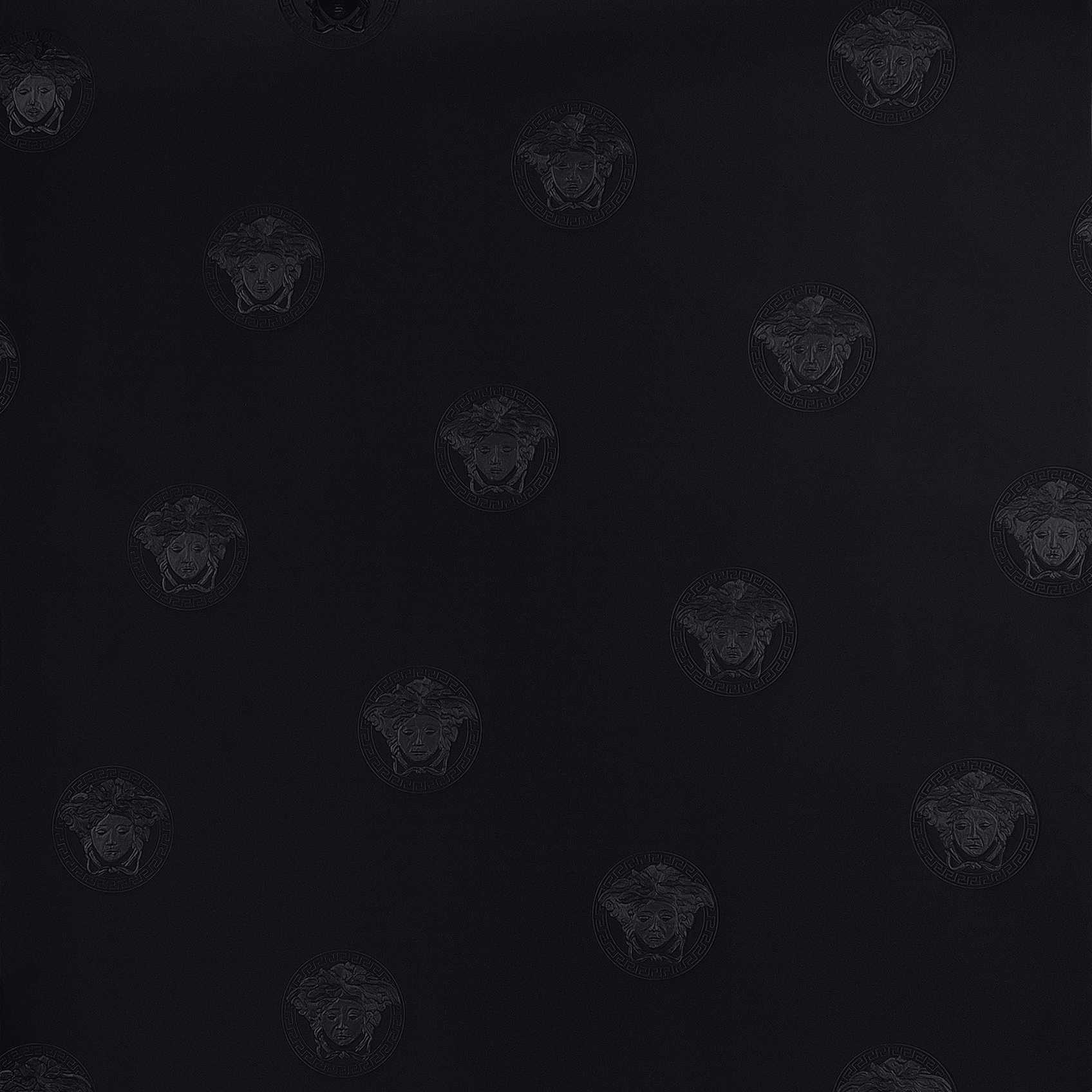 Black VERSACE wallpaper with Medusa embossed pattern
