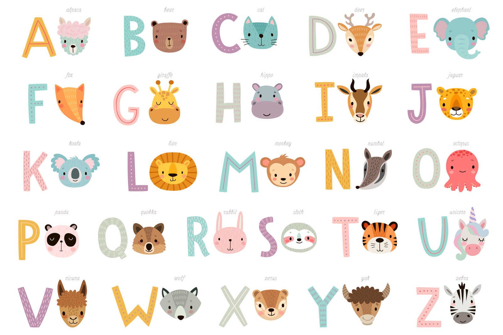            Toile ABC avec animaux et noms d'animaux - 90 cm x 60 cm
        