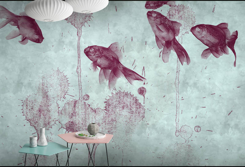             Mural moderno con diseño de peces en acuarela
        
