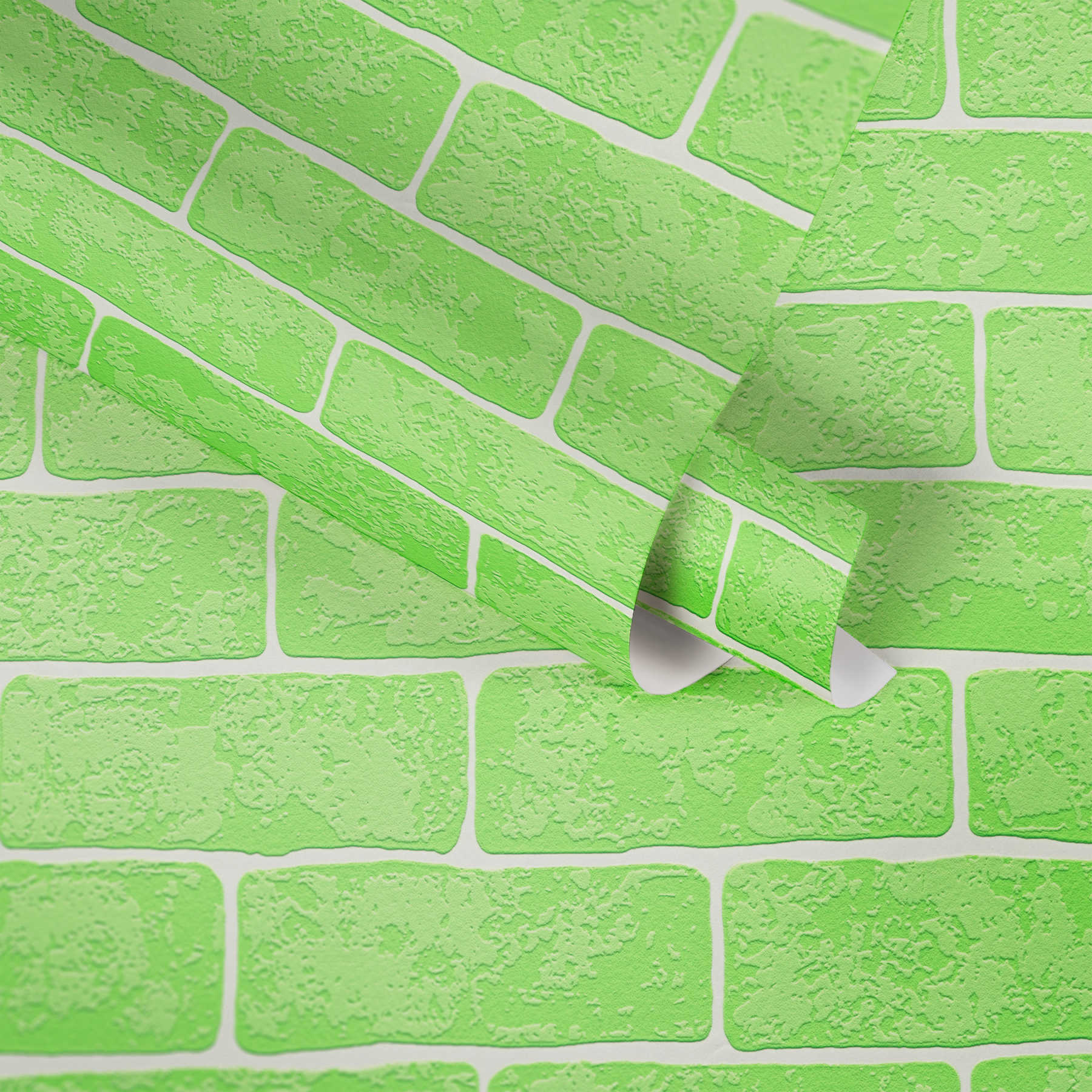             Non-woven wallpaper stone wall with 3D texture - green, white
        