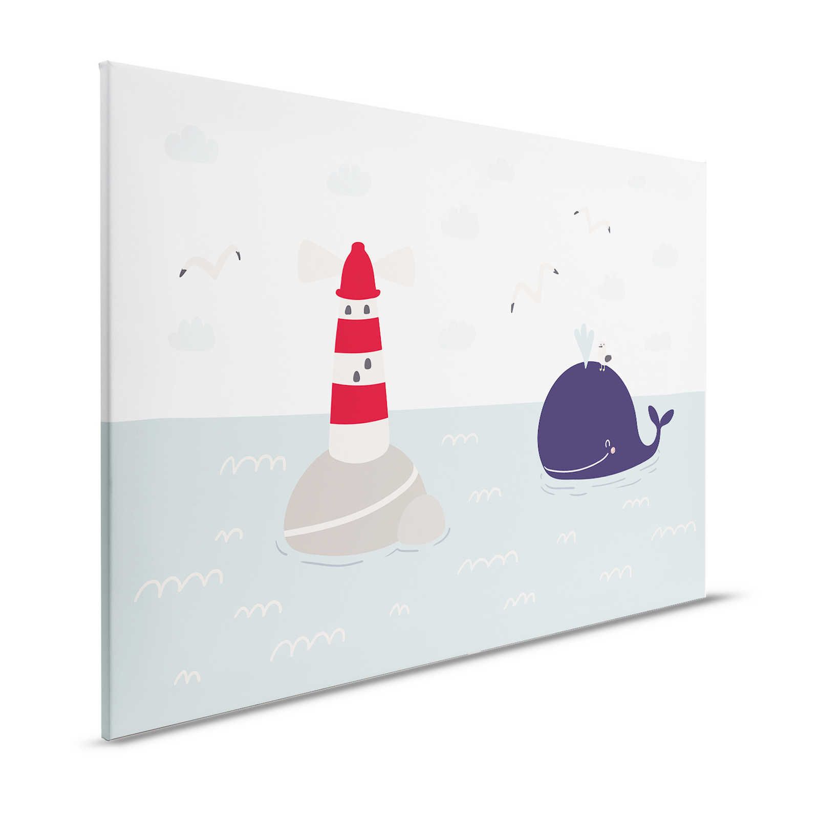 Canvas for children's room with lighthouse and whale - 120 cm x 80 cm
