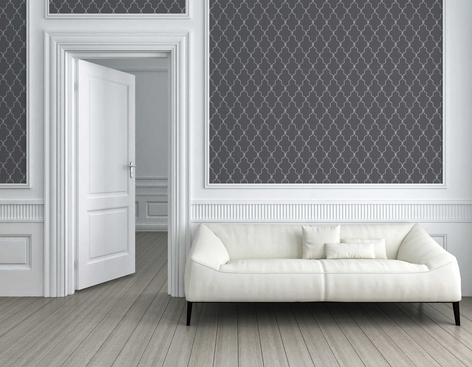             Art deco wallpaper with metallic pattern in retro style - grey
        