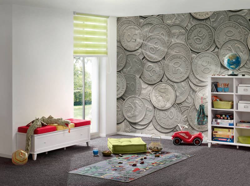             Silver penny mural with patina & 3D effect
        