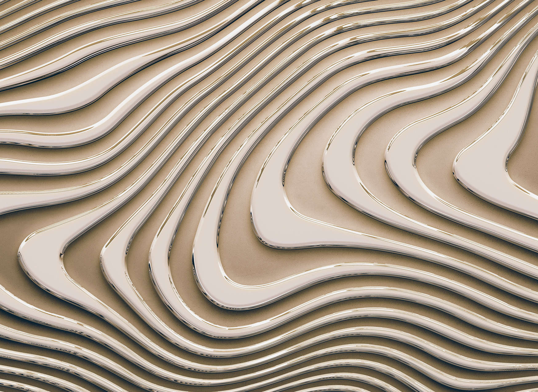             Wavy Lines and Shadows Wallpaper - Beige, Brown
        