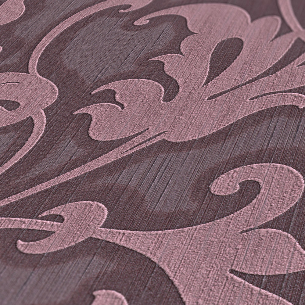             papier peint en papier baroque avec structure textile & motif gaufré - lilas, métallique
        