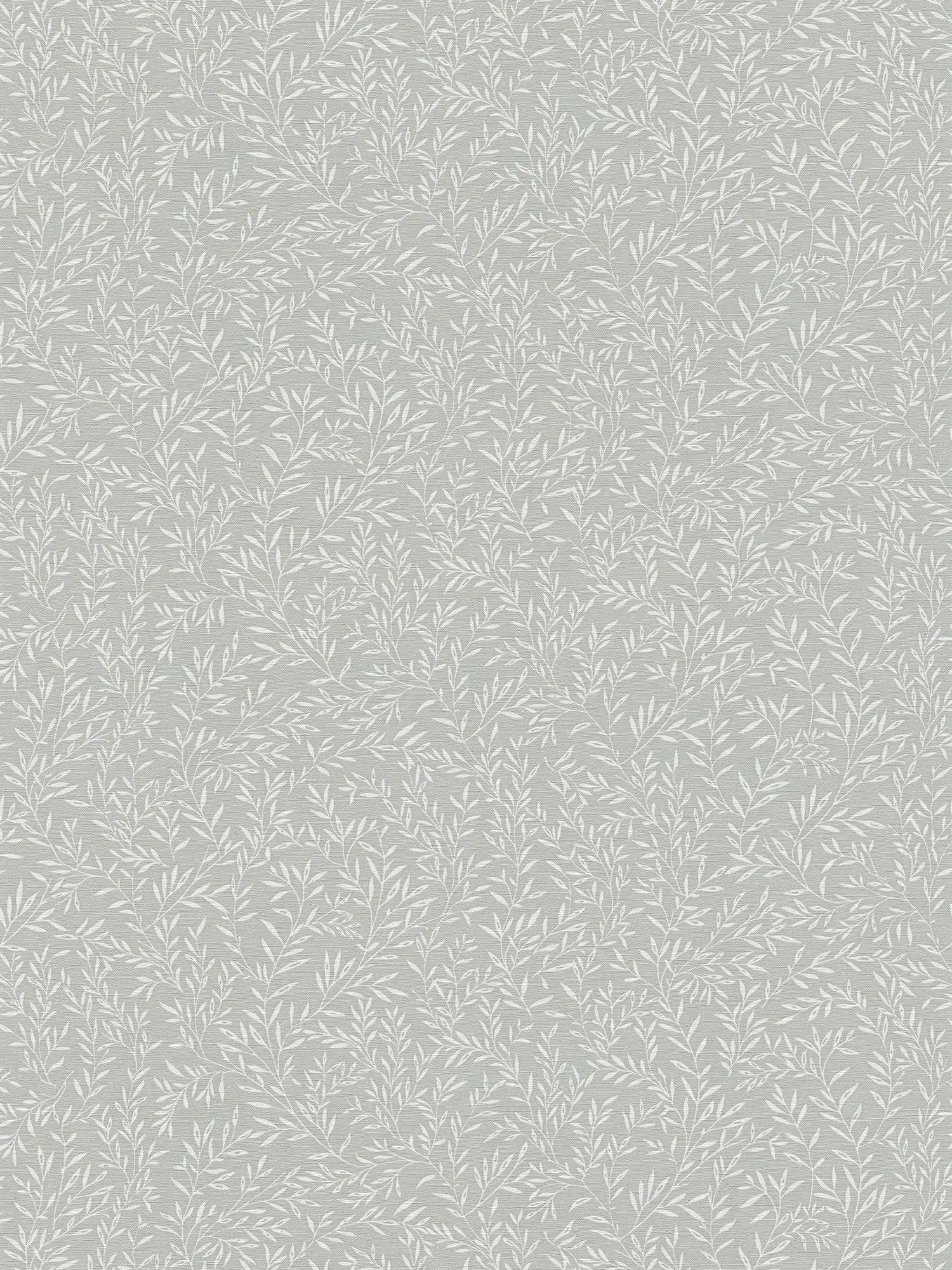 Wallpaper with leaf tendrils in country style - grey, white
