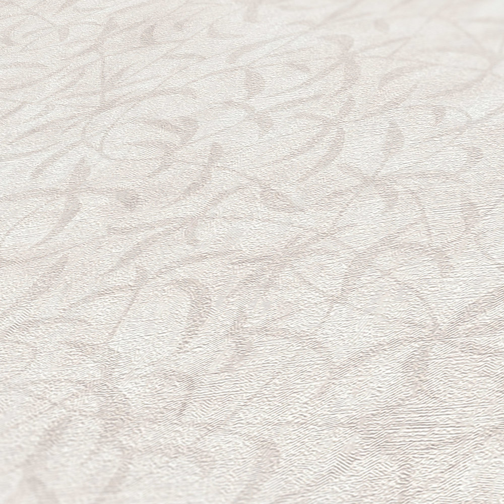             Papel pintado no tejido floral con ramas y flores - crema, gris, beige
        