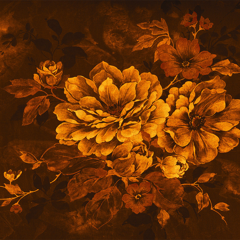 Papel pintado de flores estilo pintura al óleo, diseño vintage - naranja, negro, amarillo
