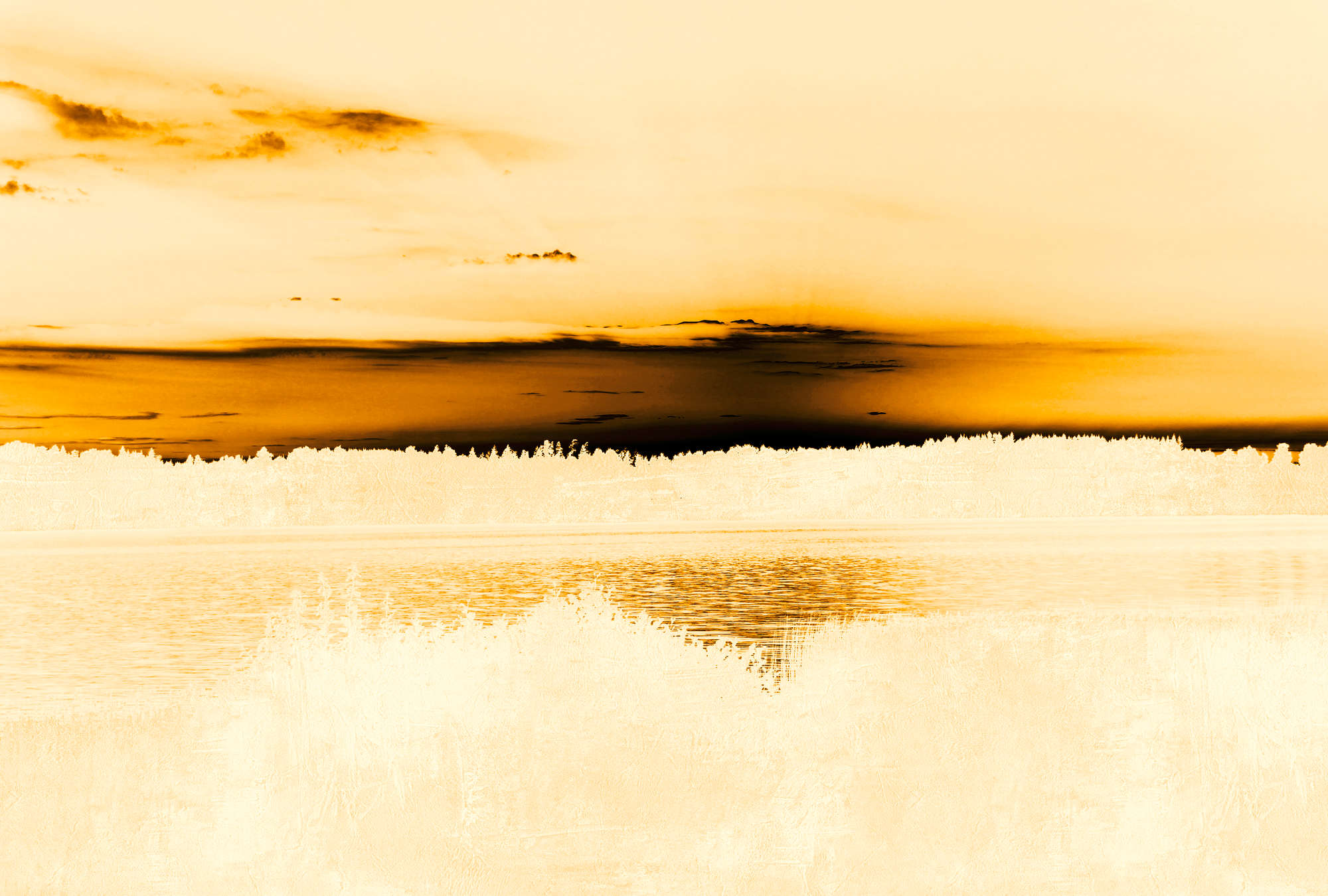            Carta da parati paesaggio vista lago e cielo nuvoloso - Arancione, nero, bianco
        