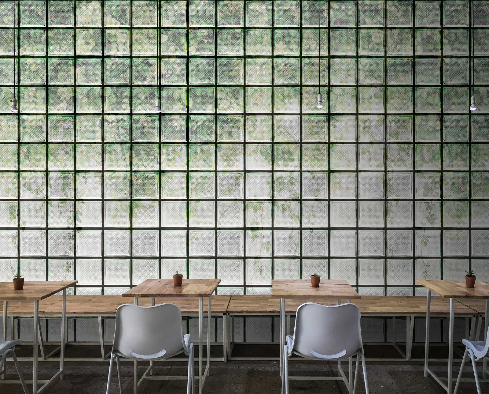             Green House 2 - serre papier peint feuilles & briques de verre
        