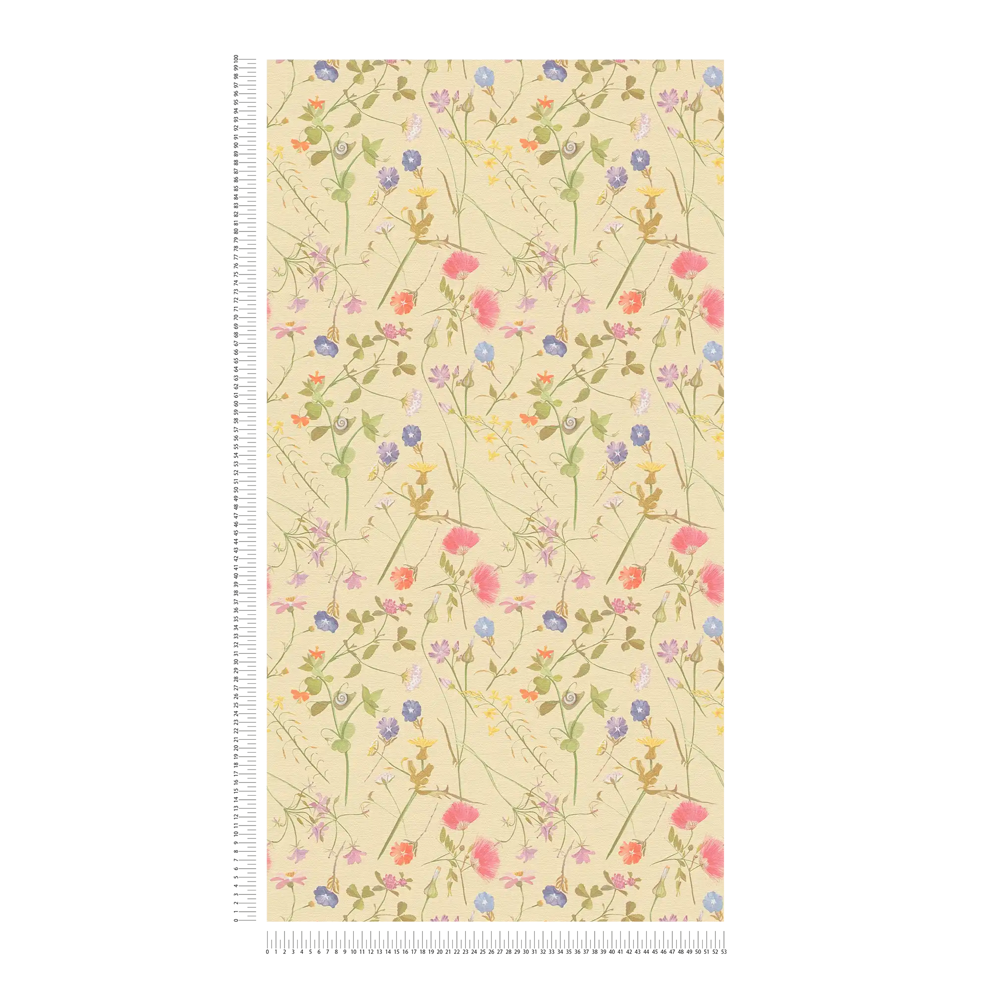             Playful non-woven wallpaper with different flowers - yellow, green, colourful
        