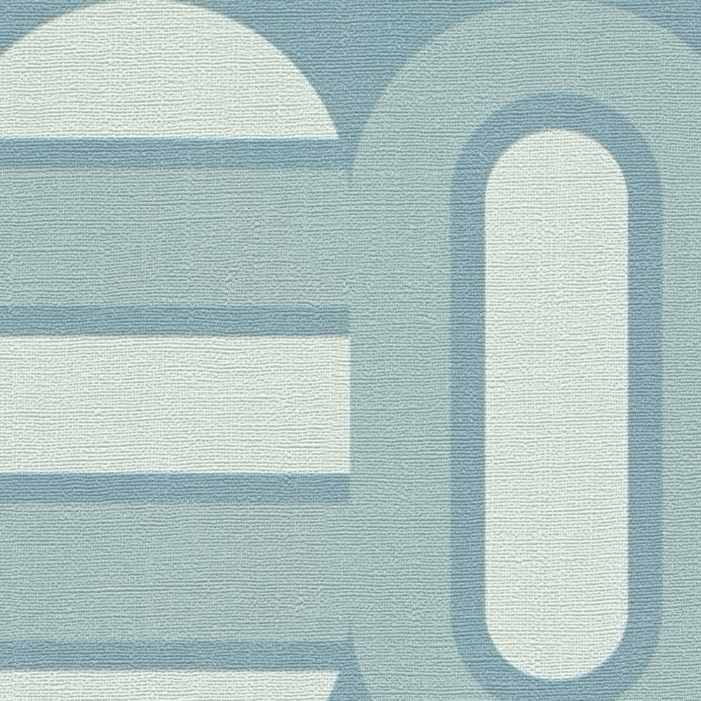             Lightly textured wallpaper with ovals and bars in retro style - turquoise, blue, light blue
        