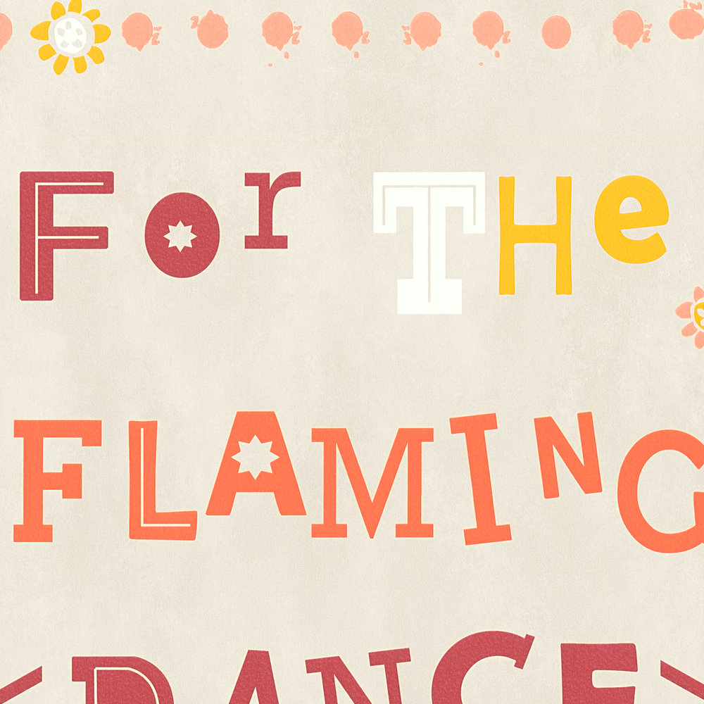             Non-woven wallpaper flamingo & flowers with letter design - beige, orange
        