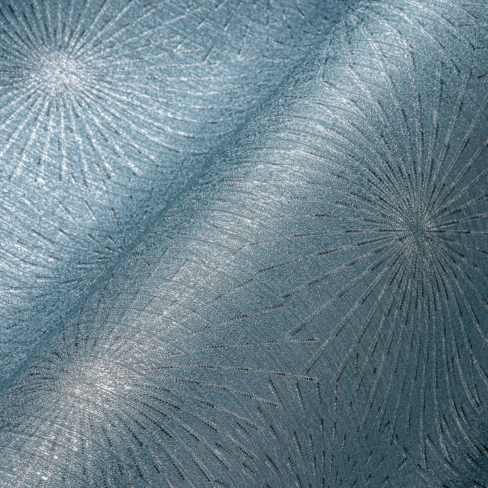             papel pintado diseño retro starburst - azul, metálico
        