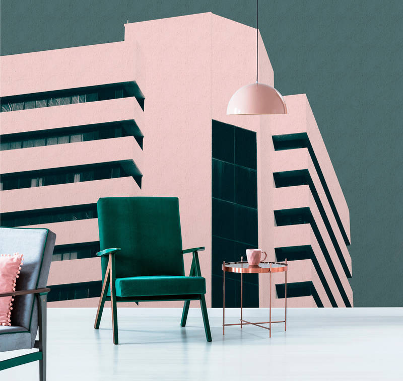             Skyscraper 2 - Photo wallpaper with modern city architecture - Raupuz structure - Green, Pink | Matt smooth fleece
        