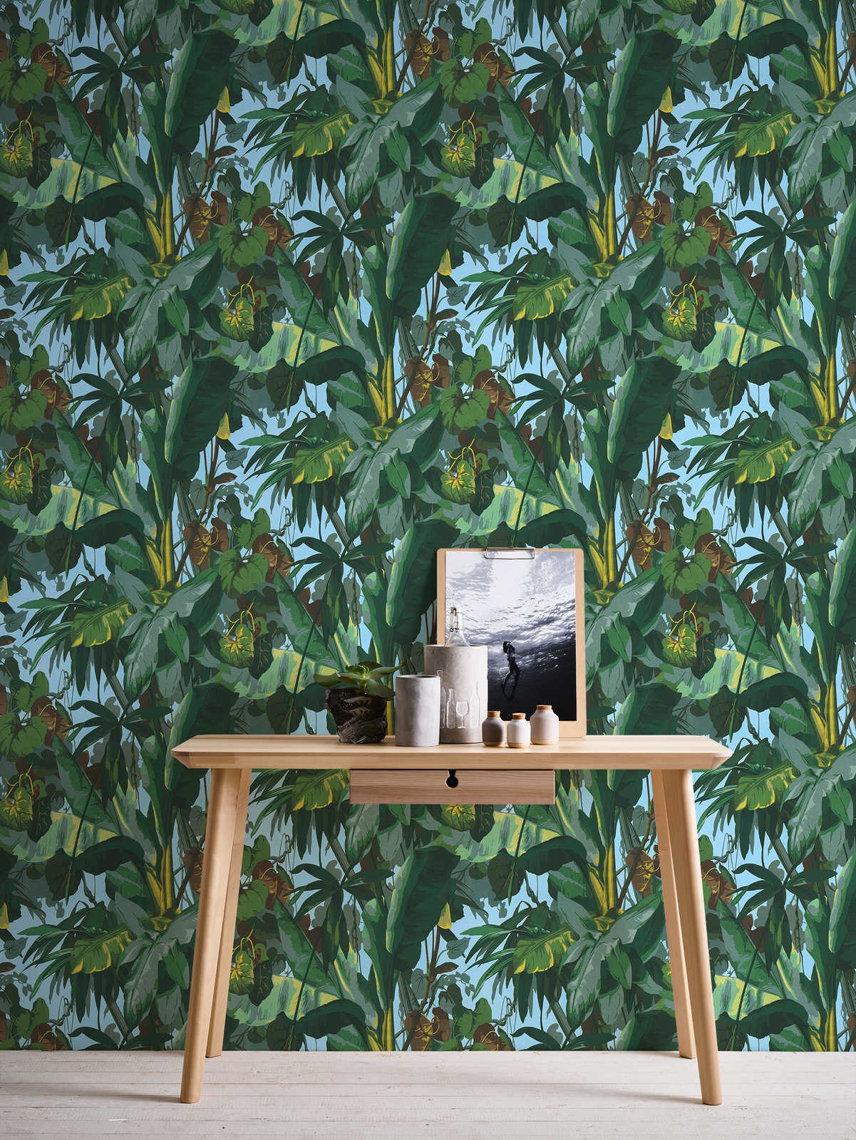             Self-adhesive wallpaper | jungle wallpaper with foliage forest - green, blue, yellow
        