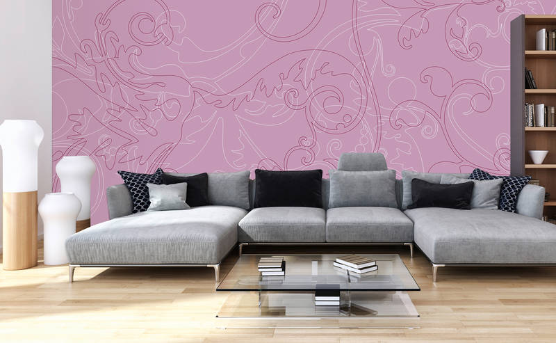             Roze muurschildering ornamenten, minimalistisch & elegant - Roze, Wit, Paars
        