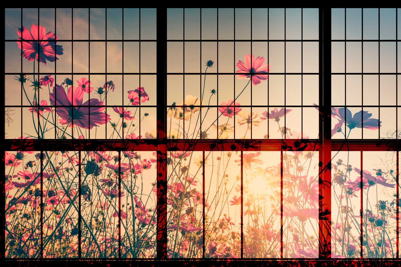             Meadow 1 - Fenêtre à croisillons toile avec pré fleuri - 0,90 m x 0,60 m
        