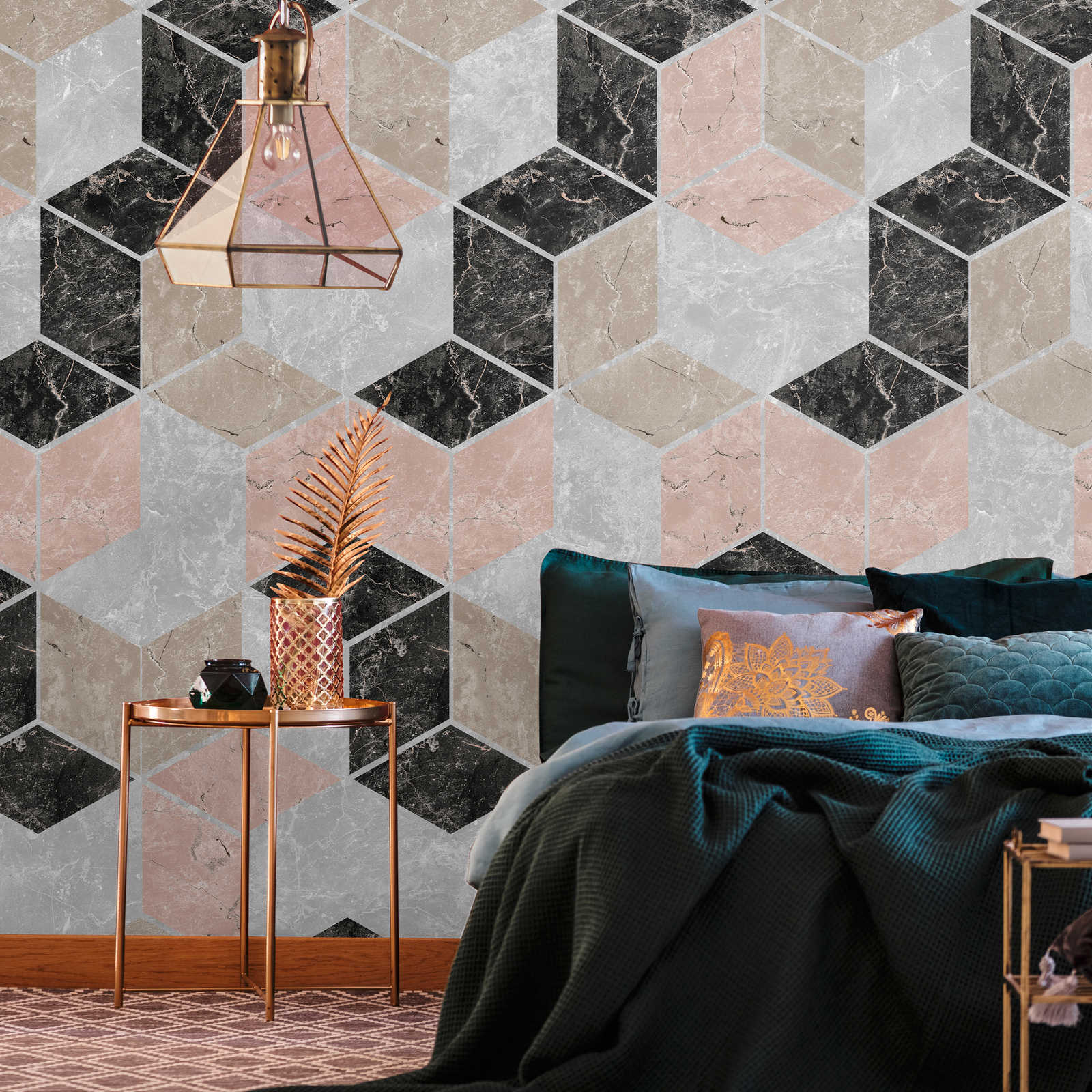 Geometric design wallpaper in diamond shape - grey, beige, black
