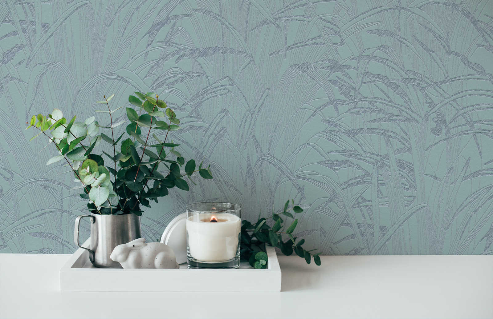             Leaves wallpaper metallic design - blue, metallic
        