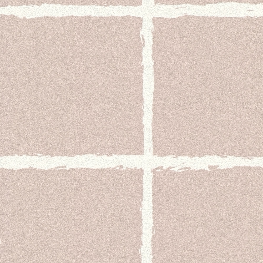             Papel pintado no tejido con motivo de red dibujada - rosa, blanco
        