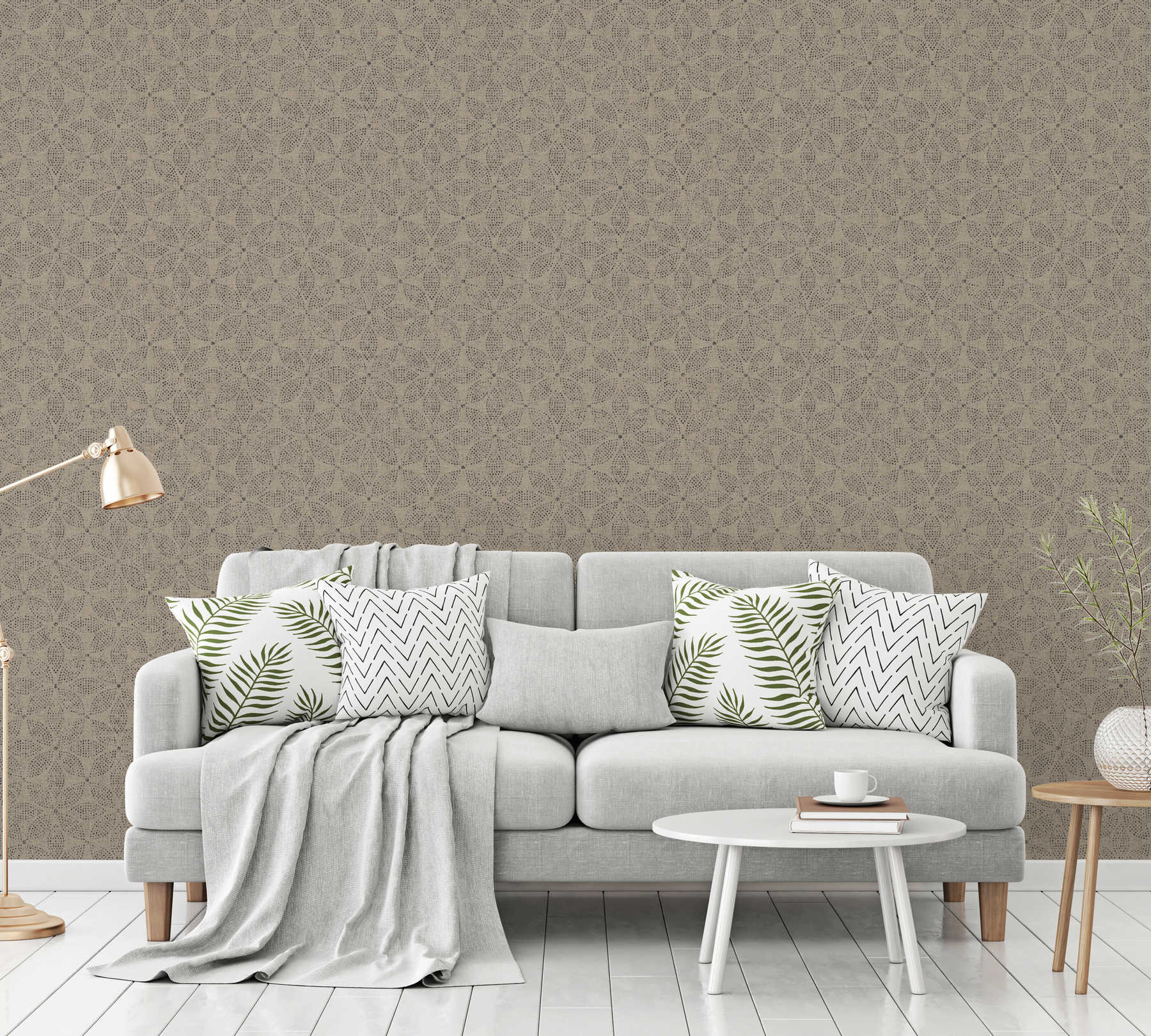             wallpaper African Style graphic dot painting - black, beige, grey
        