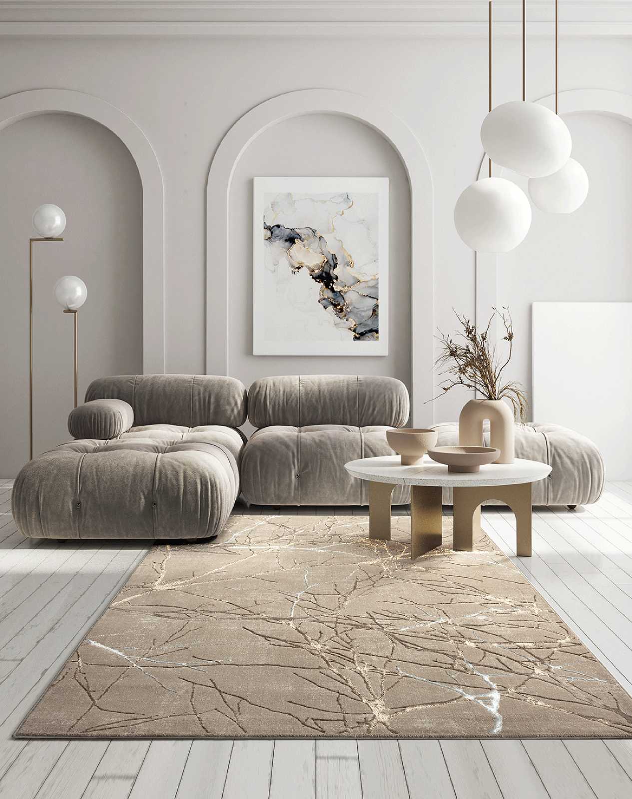 Hoogpolig tapijt in zacht beige - 150 x 80 cm
